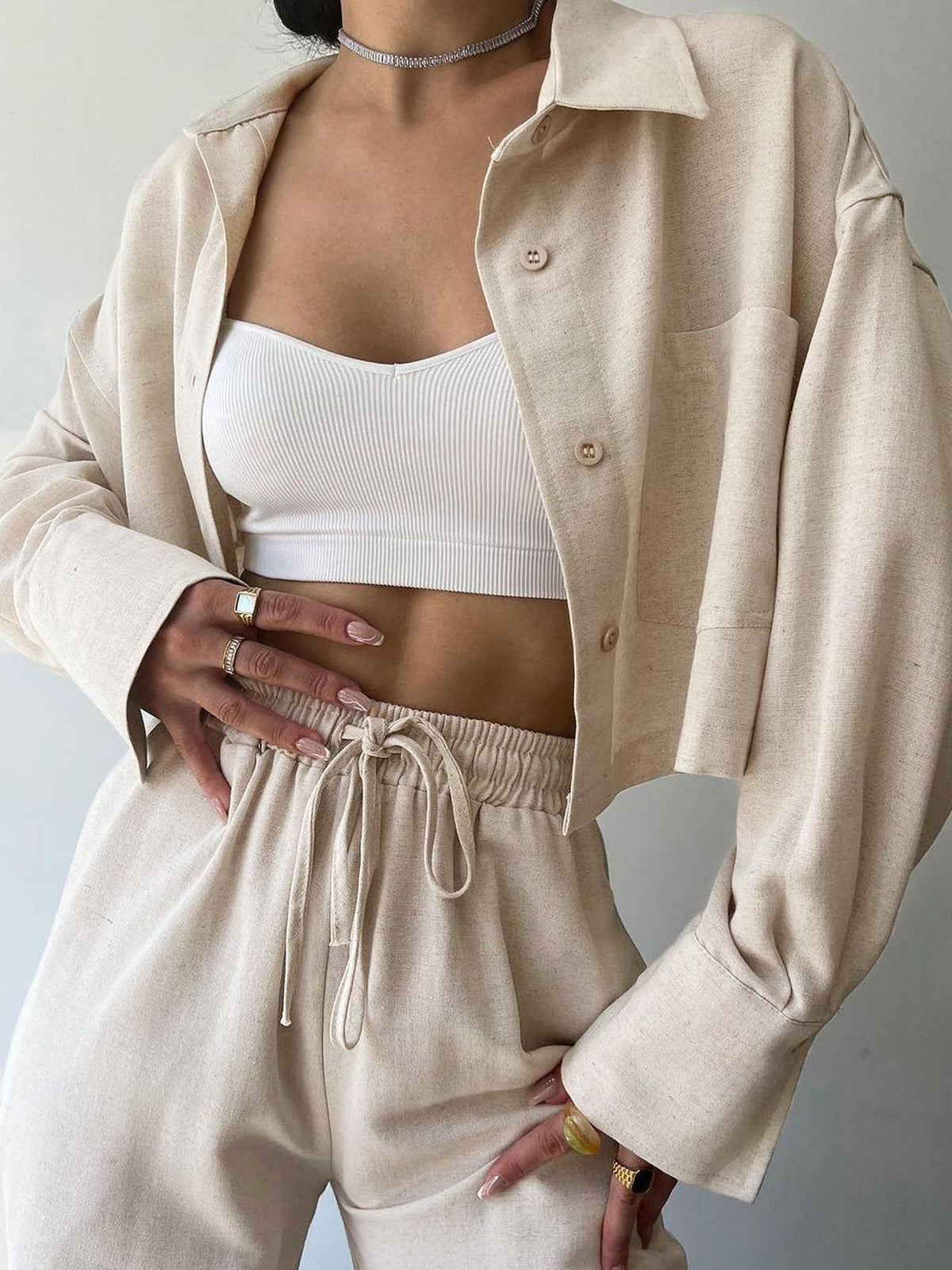 Collared Drawstring Set