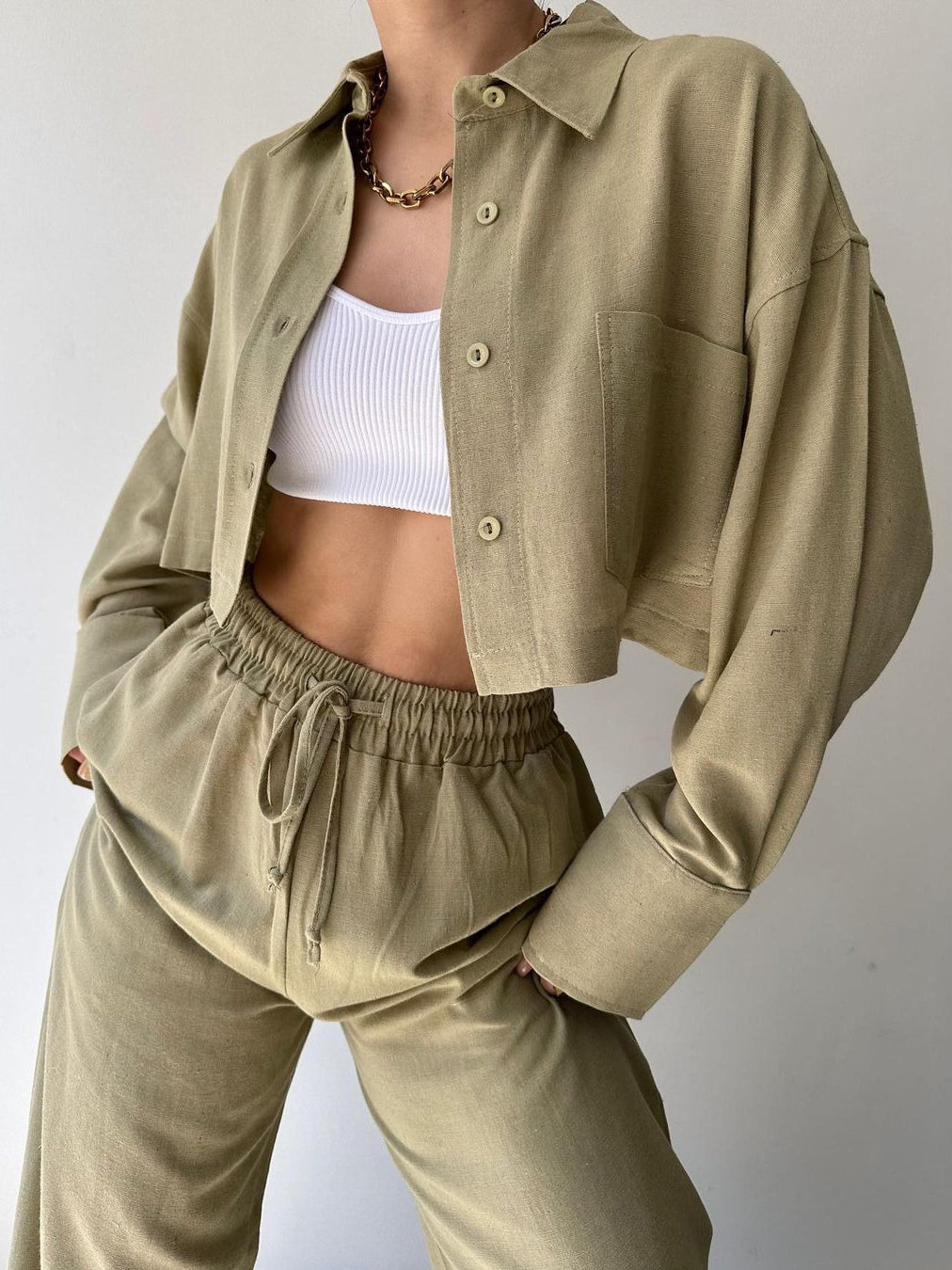 Collared Drawstring Set