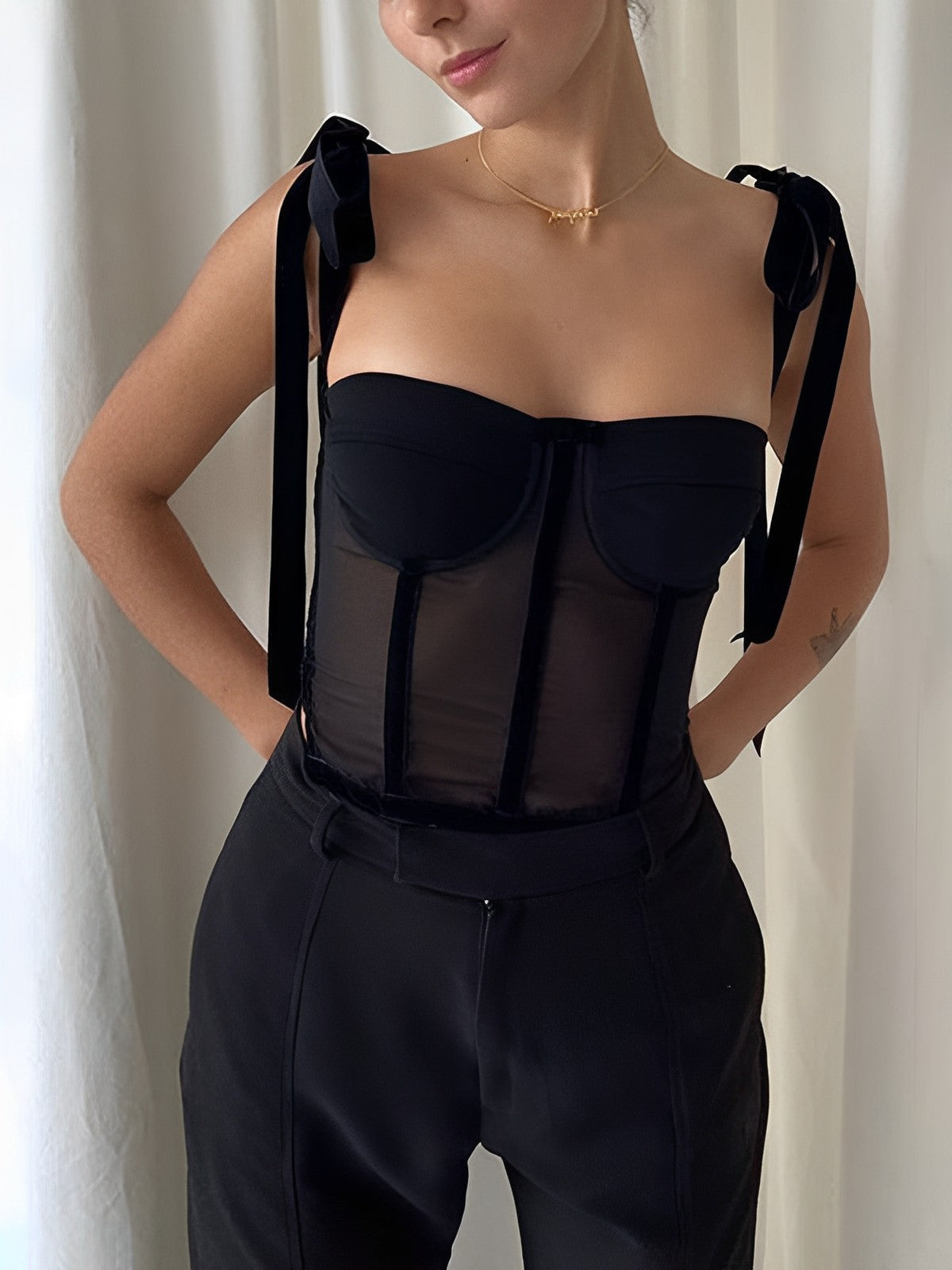 Tied Mesh Crop Top