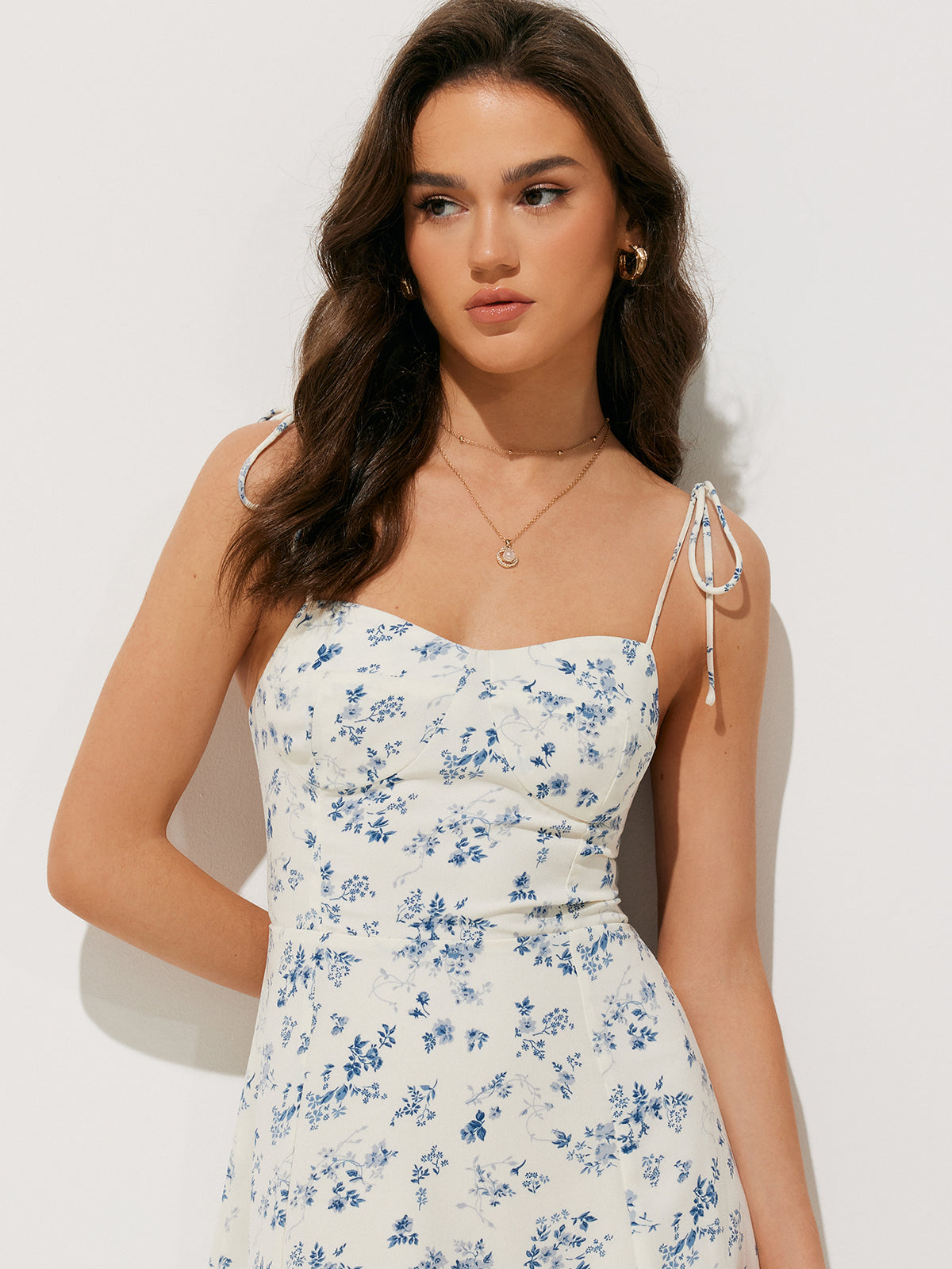 Floral Print Shirred Cami Long Dress