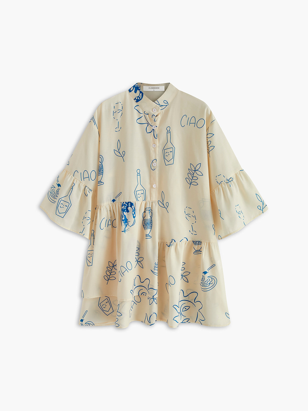 Vestido corto oversize con estampado de sol 