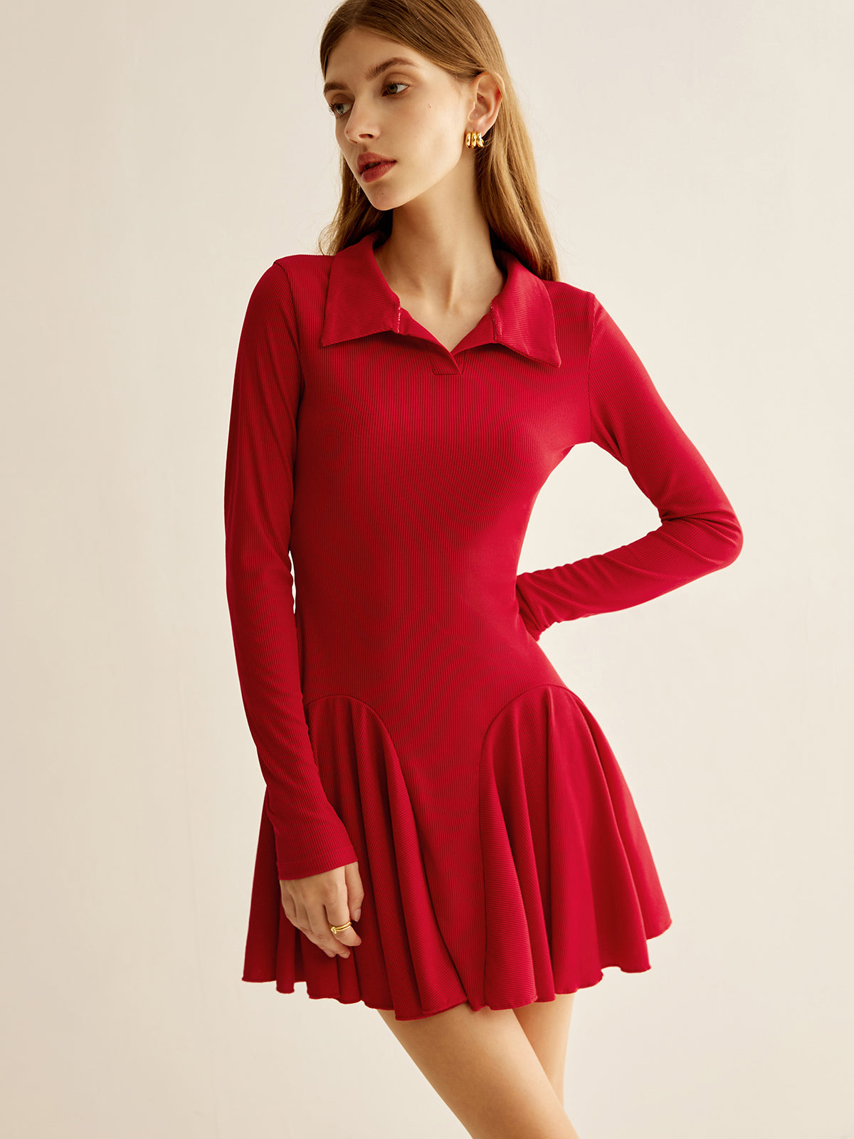 Pleated Ribbed Panel Dress