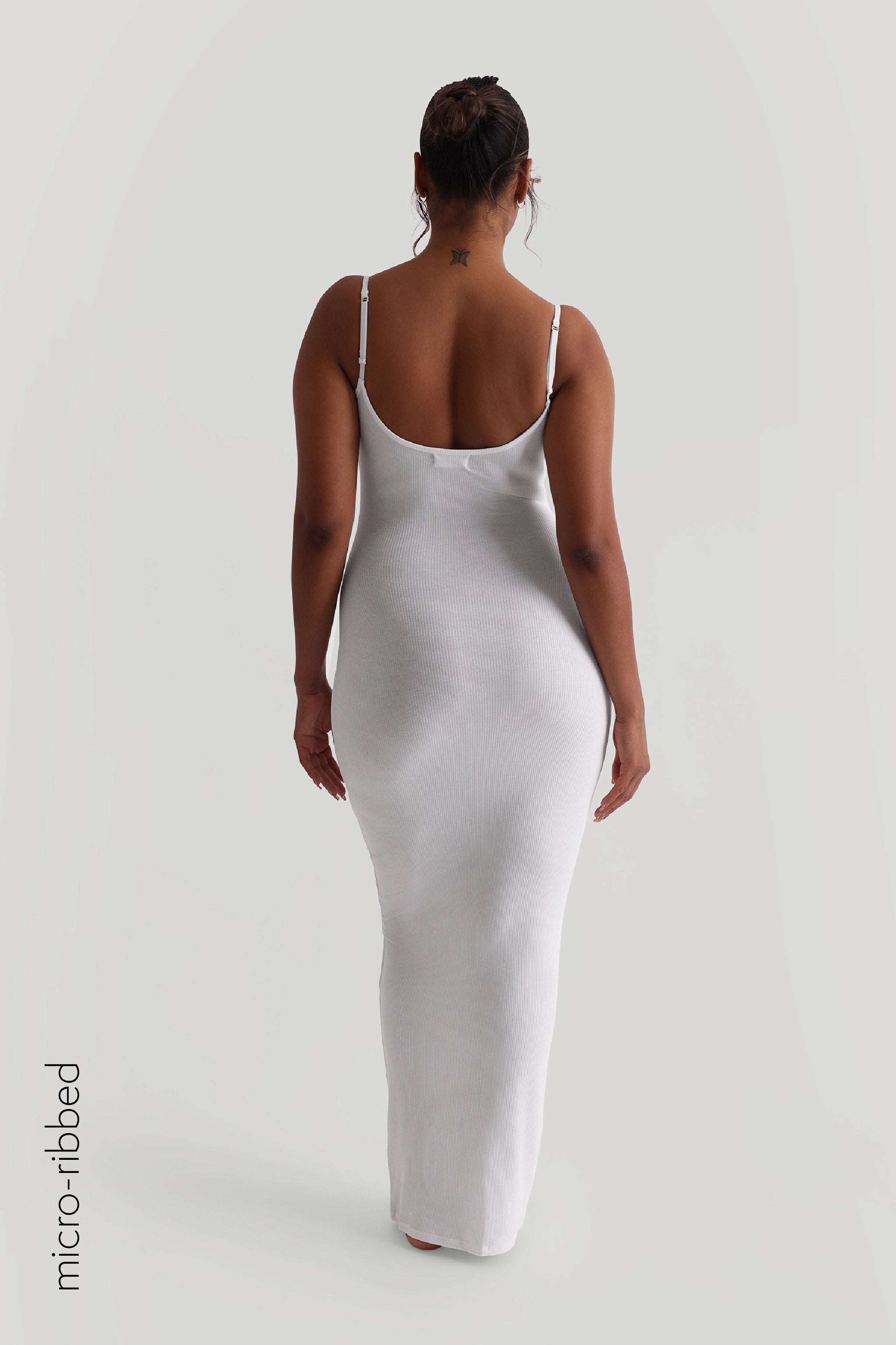 White Slip-On Micro-Ribbed Maxi Dress