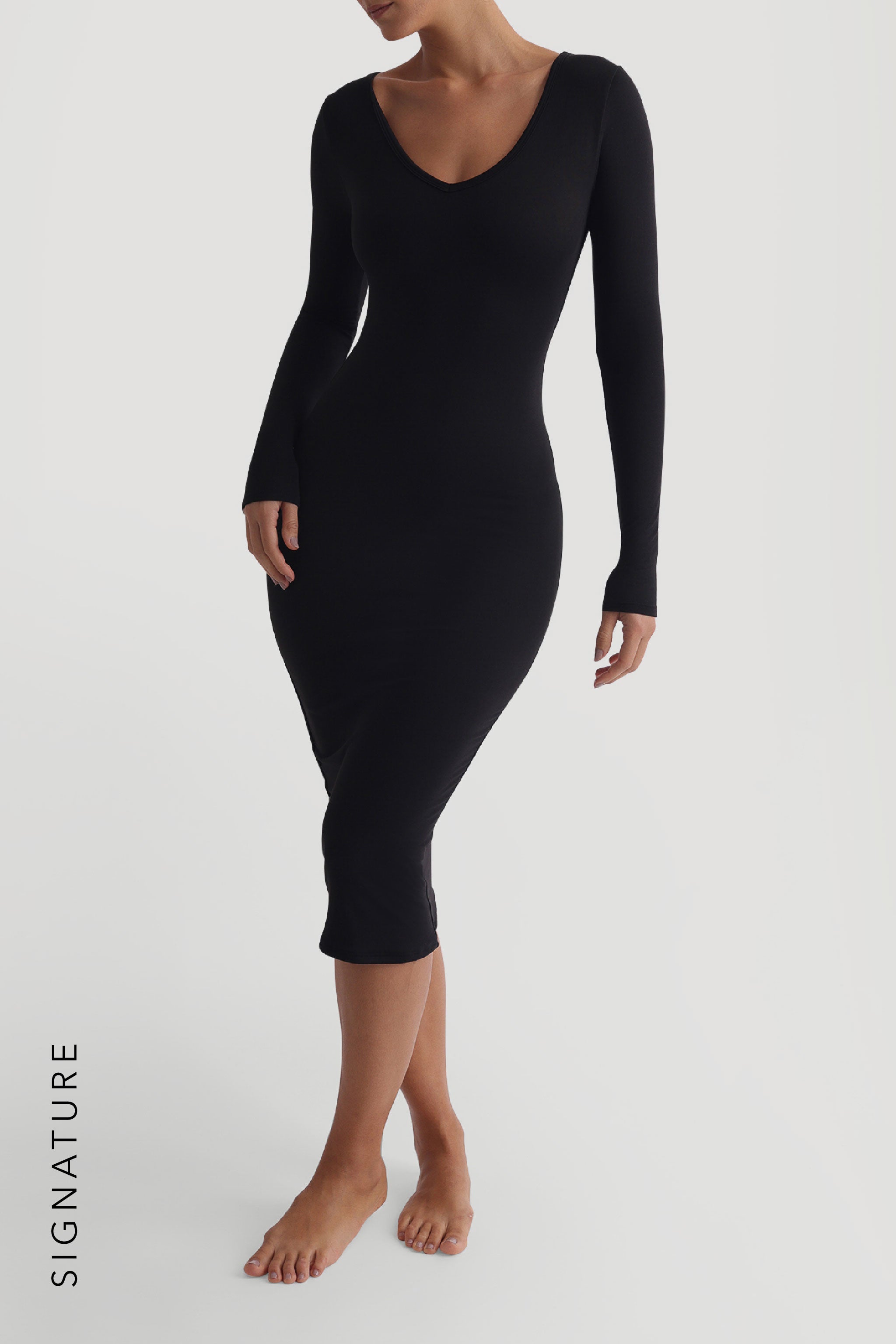 Black V-Shape Midi Dress