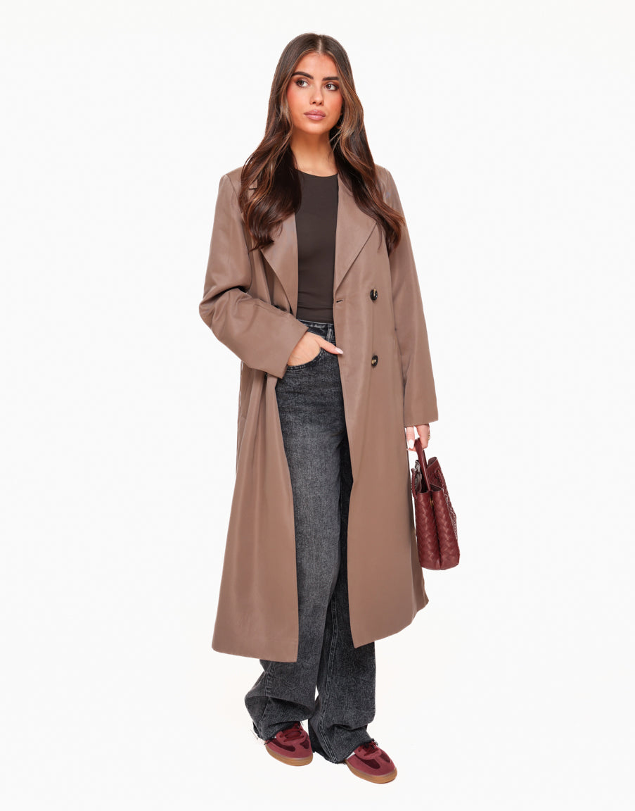 Taupe Long Trench Coat