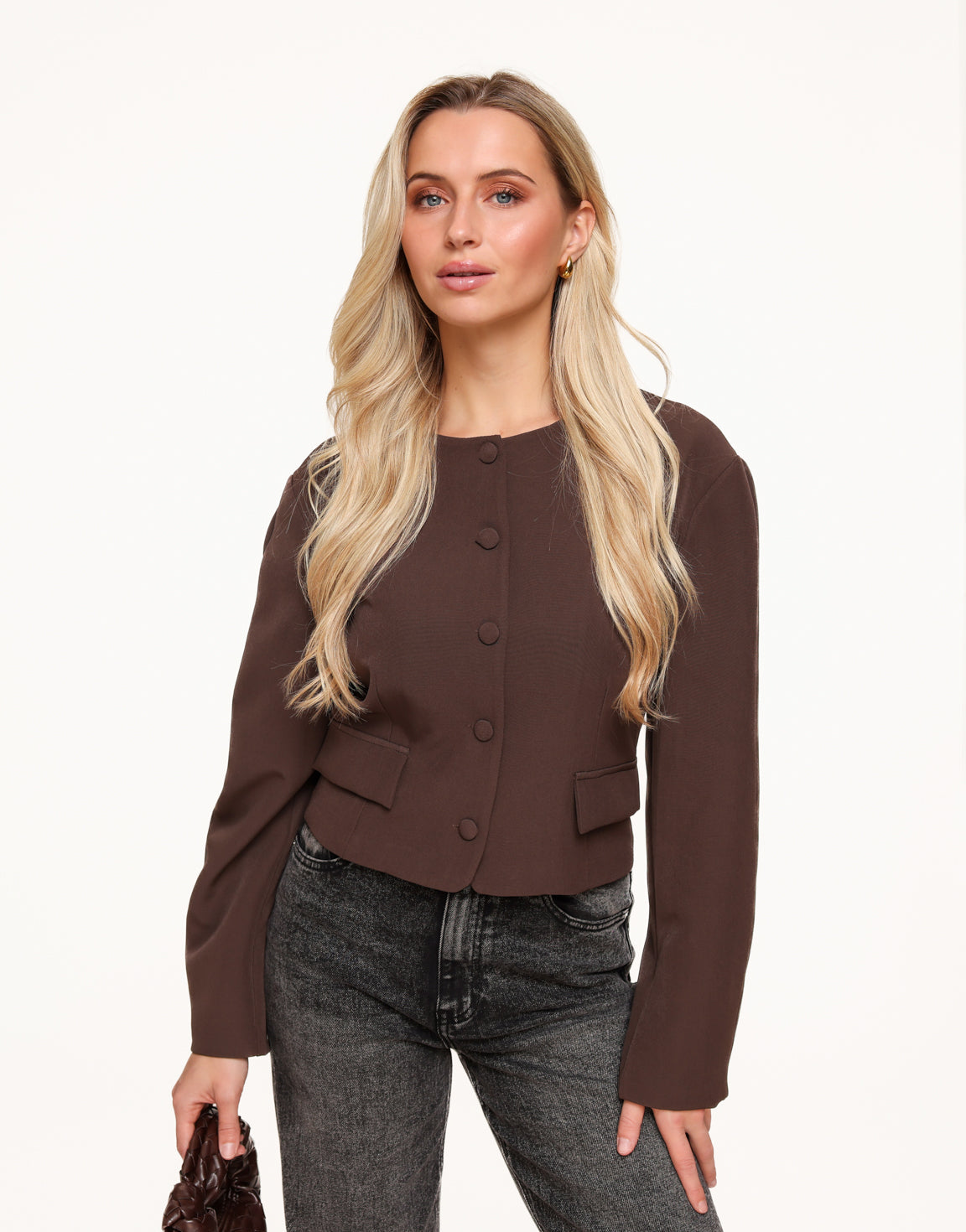 Short Button Jacket Brown