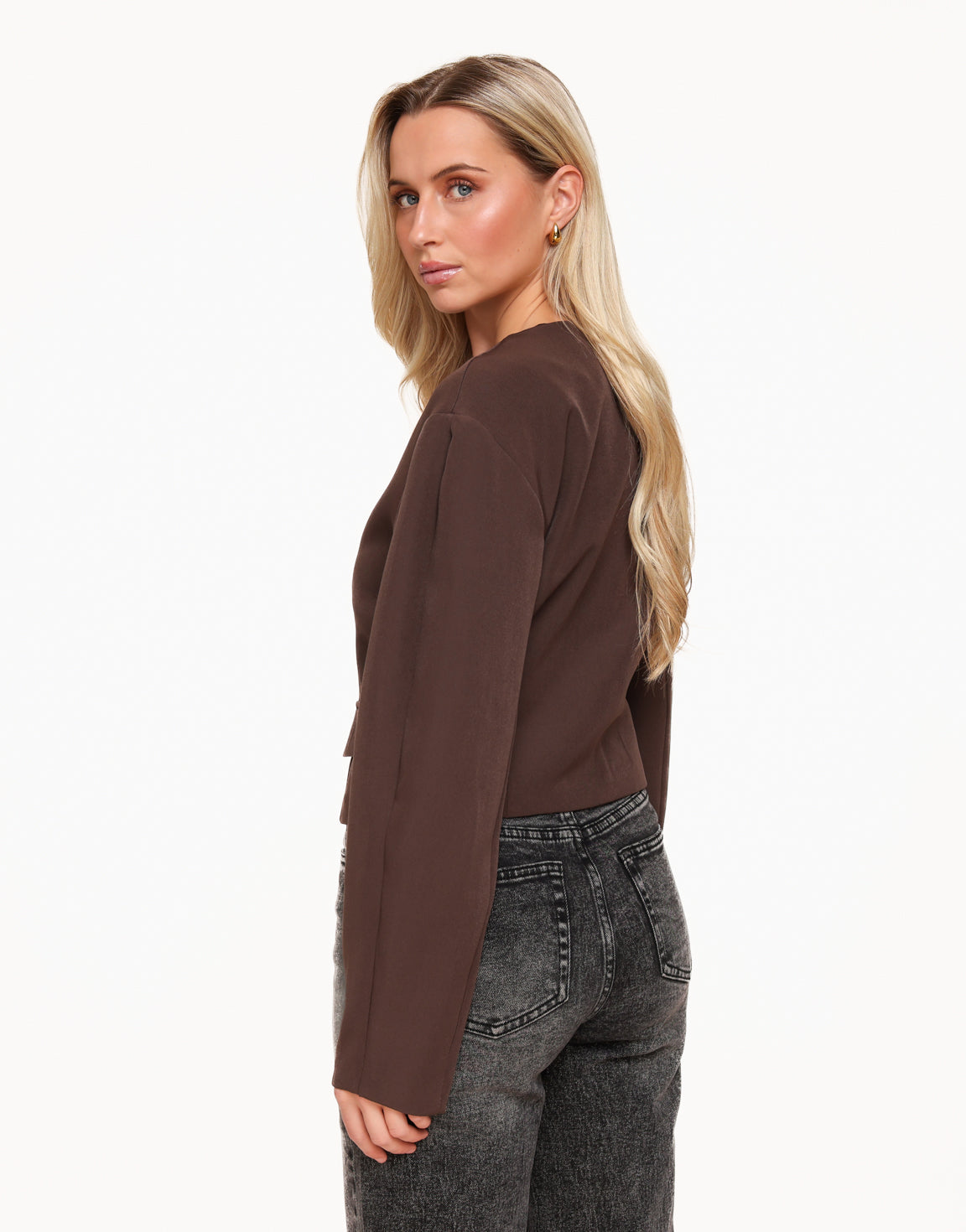 Short Button Jacket Brown