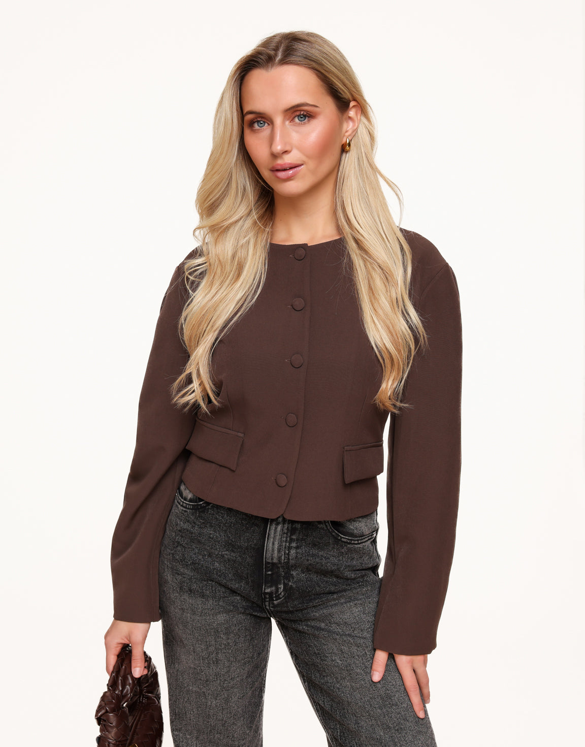 Short Button Jacket Brown