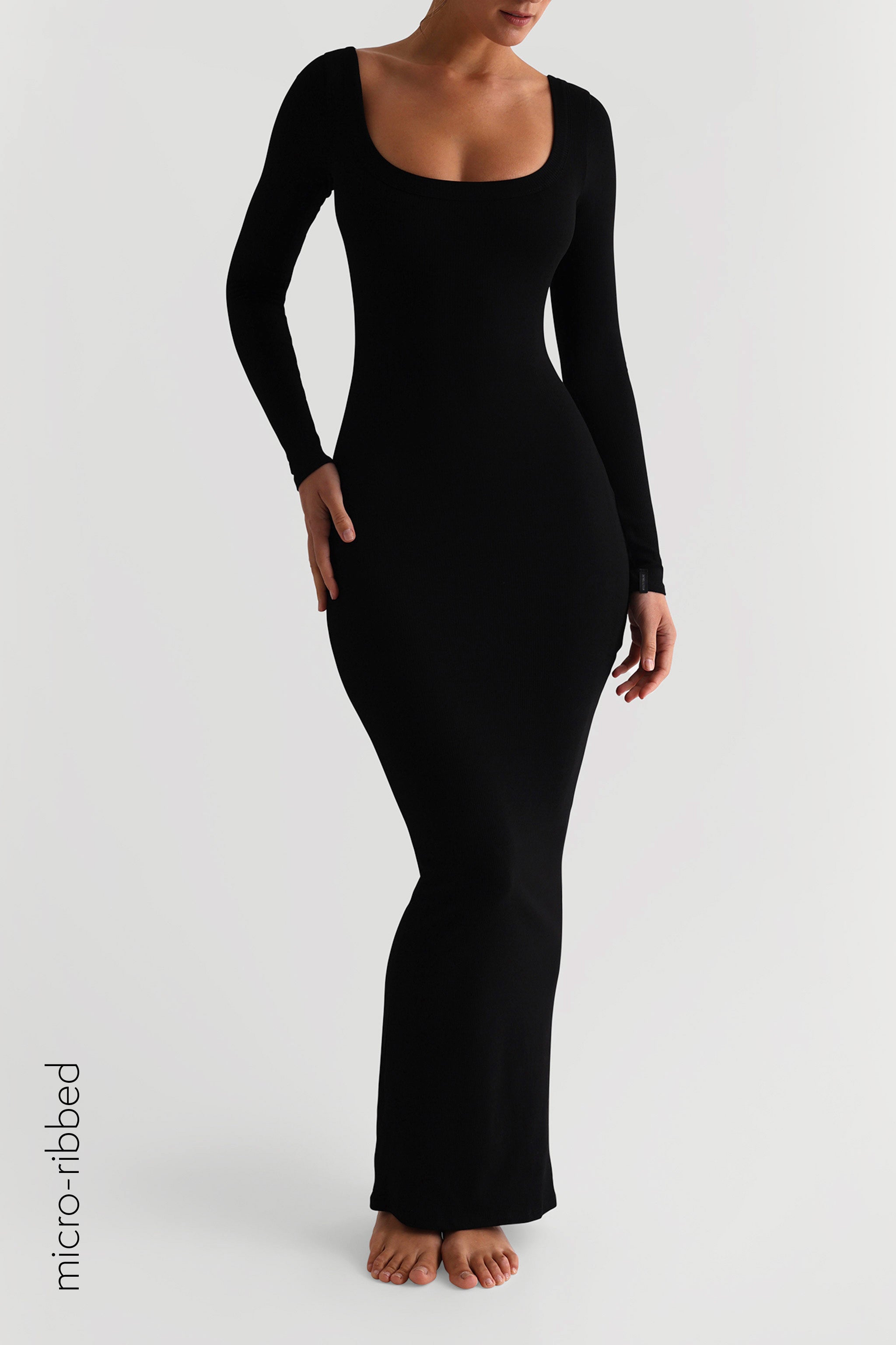 Black Micro-Ribbed Maxi Dress