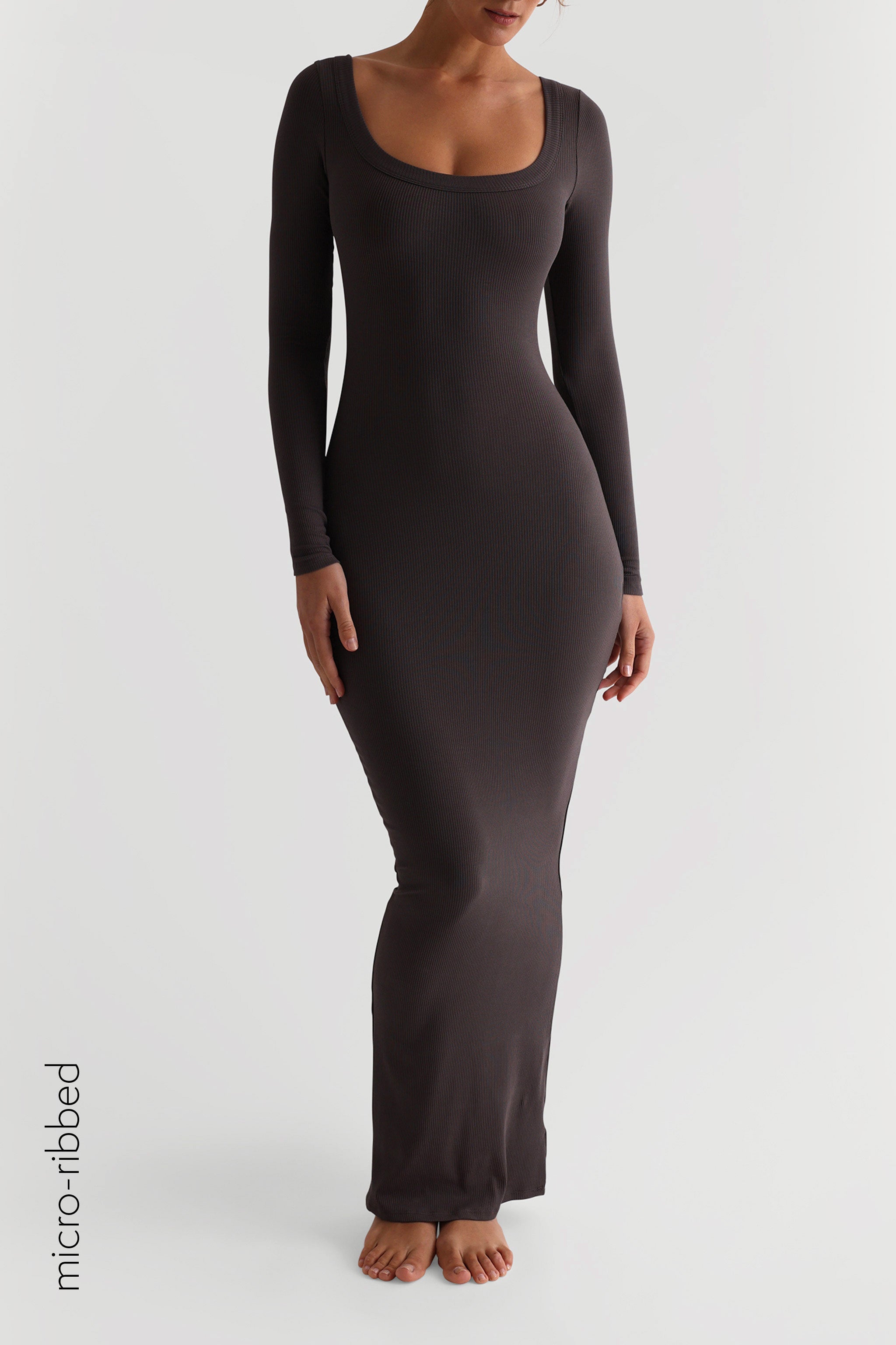 Smoke Micro-Ribbed Maxi Dress