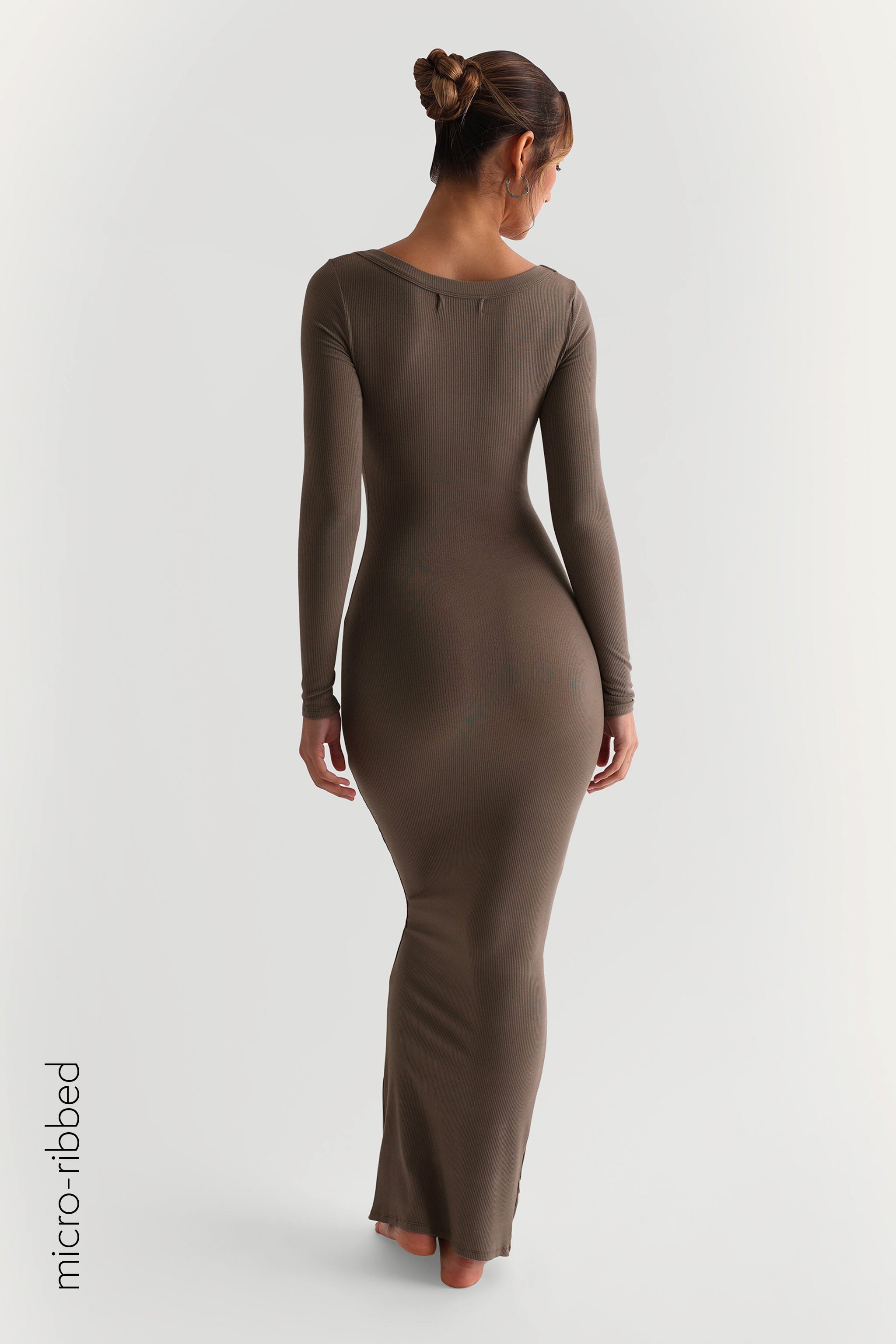 Deep Mocha Micro-Ribbed Maxi Dress