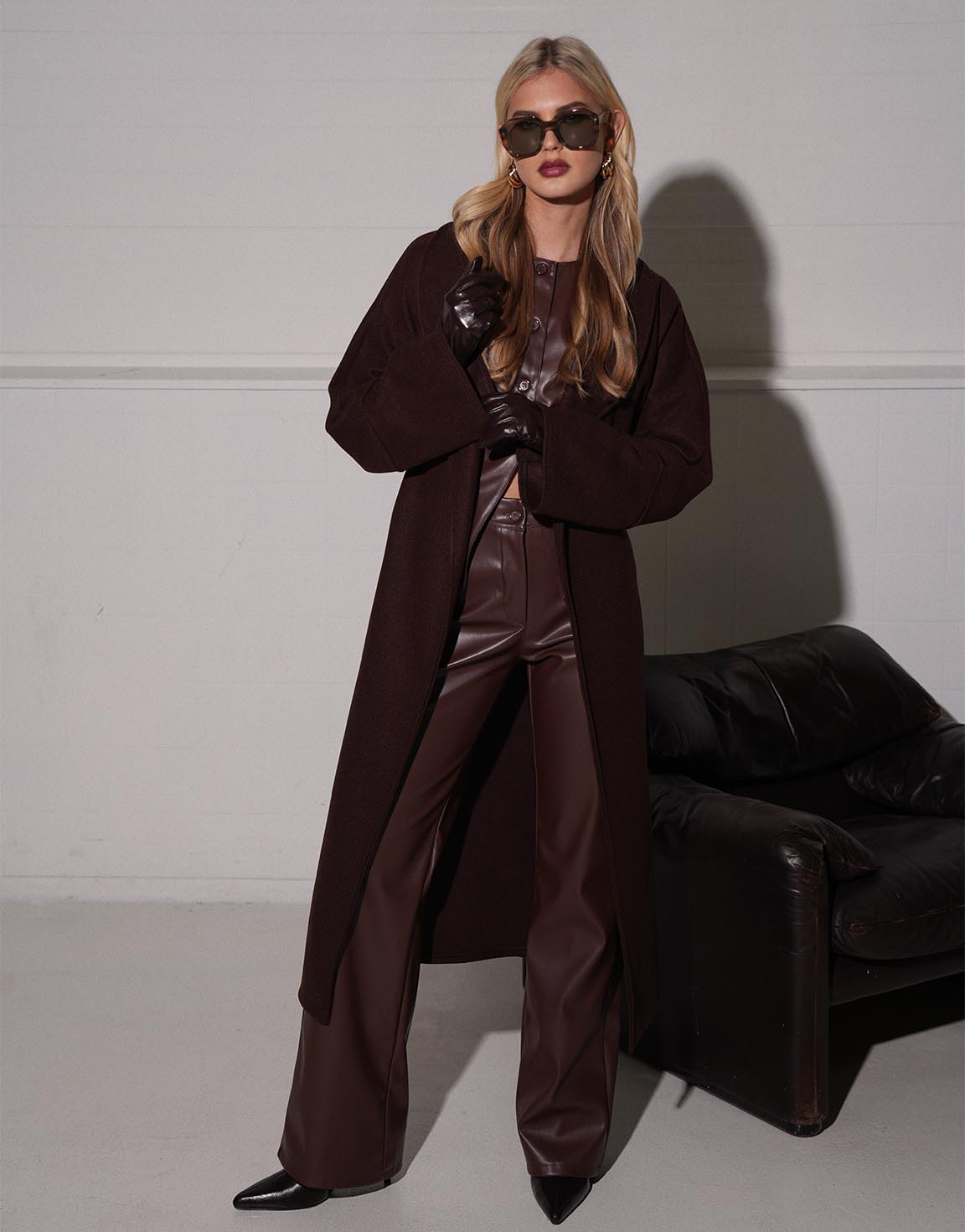Dark Brown Oversized Long Thin Coat