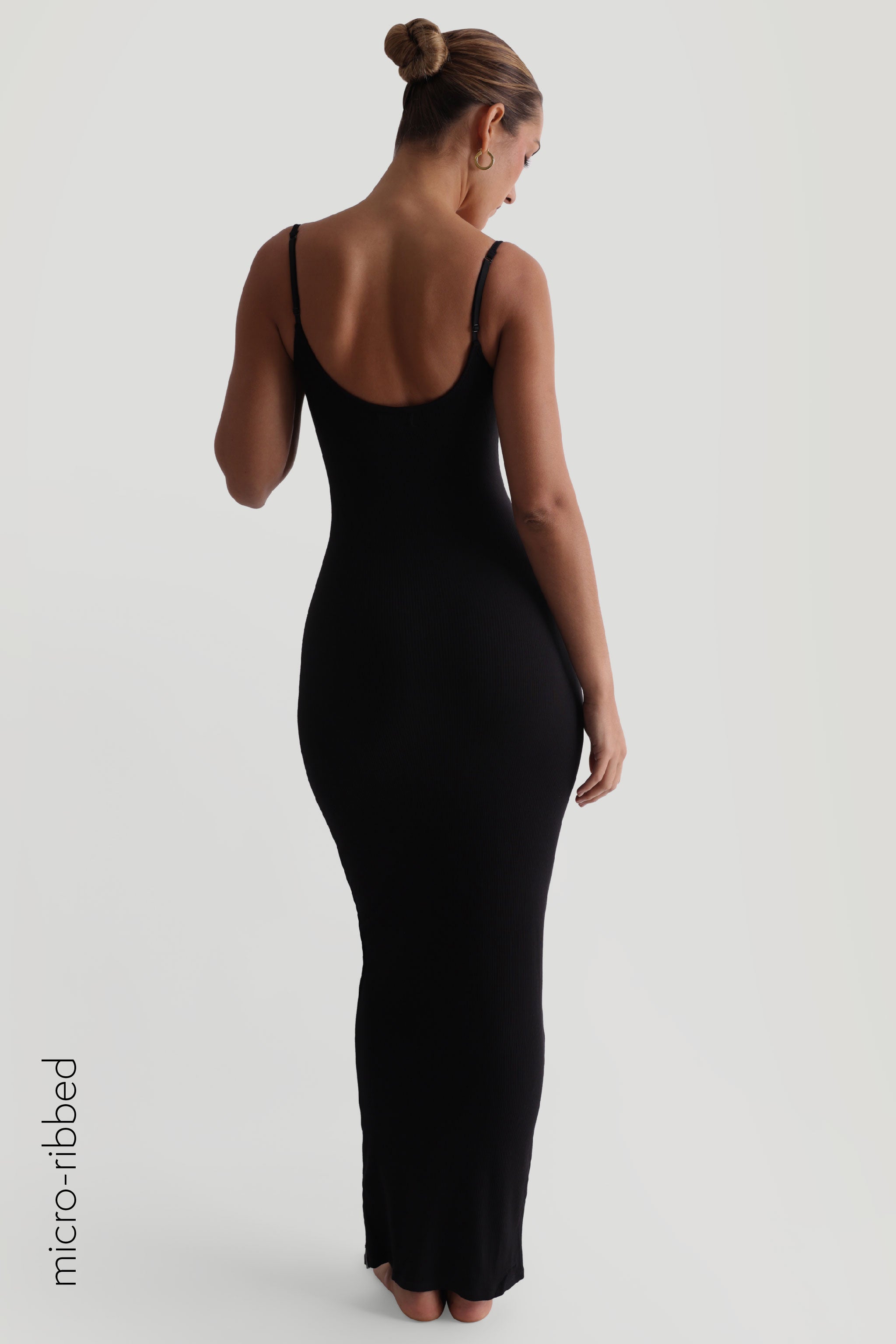 Black Slip-On Micro-Ribbed Maxi Dress