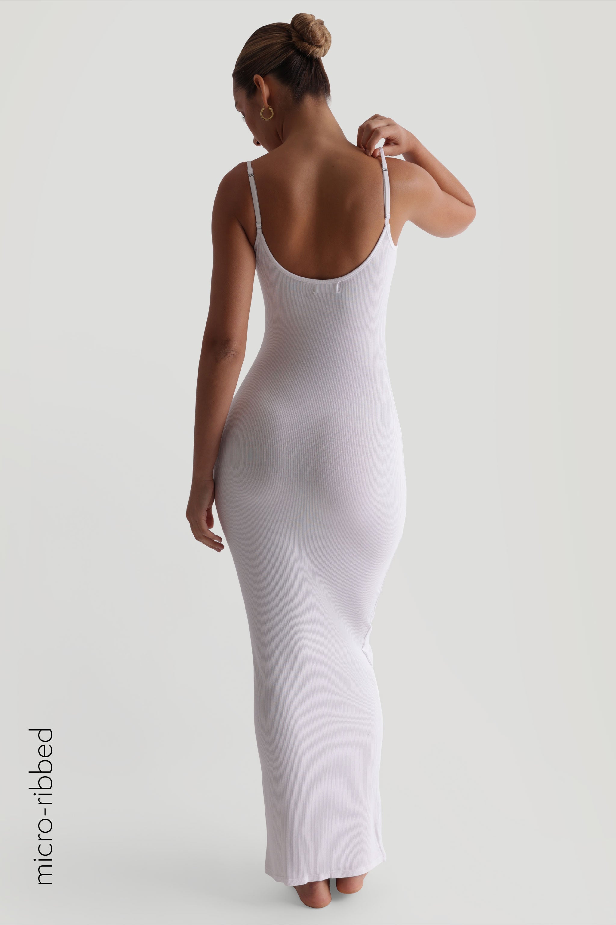 White Slip-On Micro-Ribbed Maxi Dress