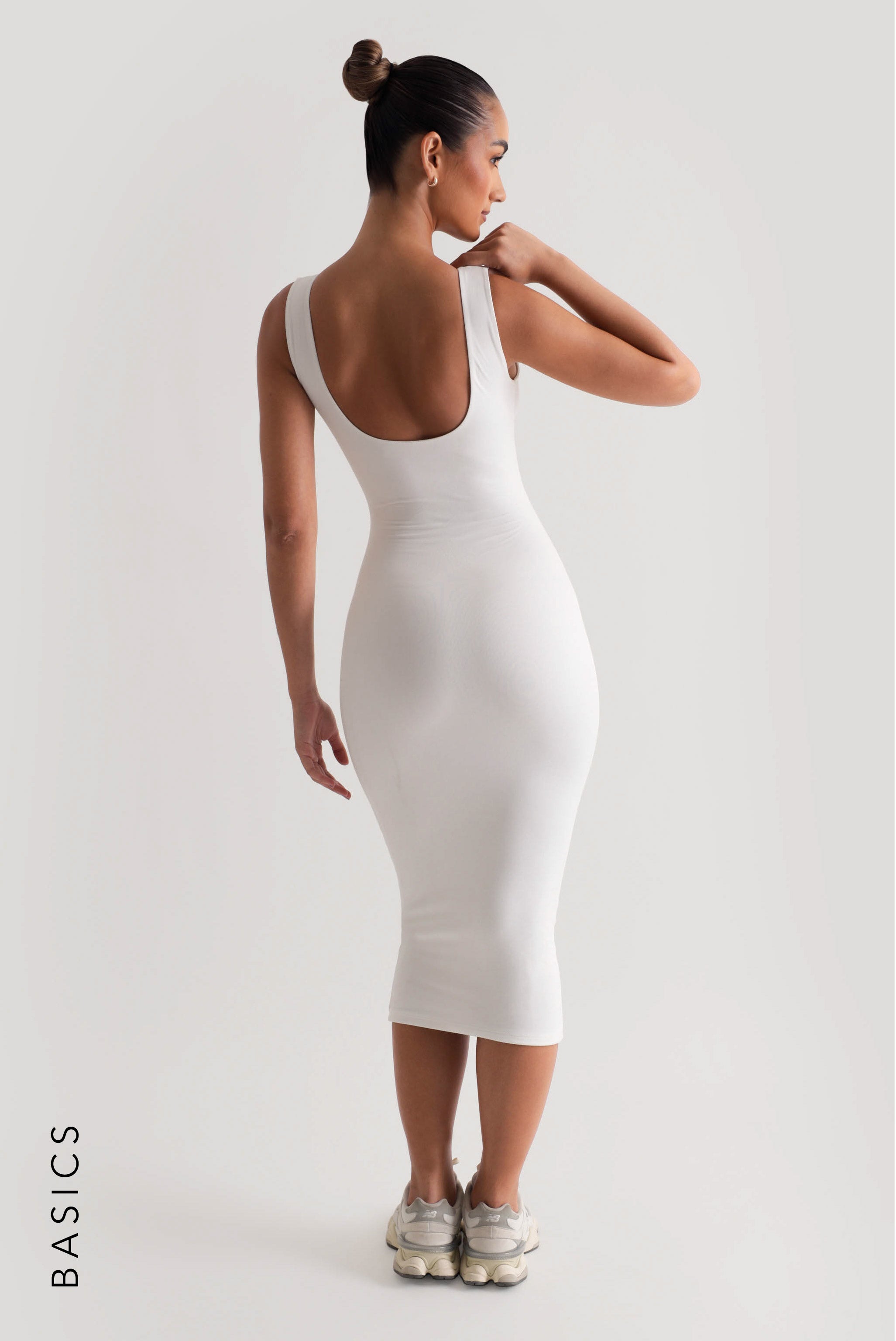 White Neck Midi Dress