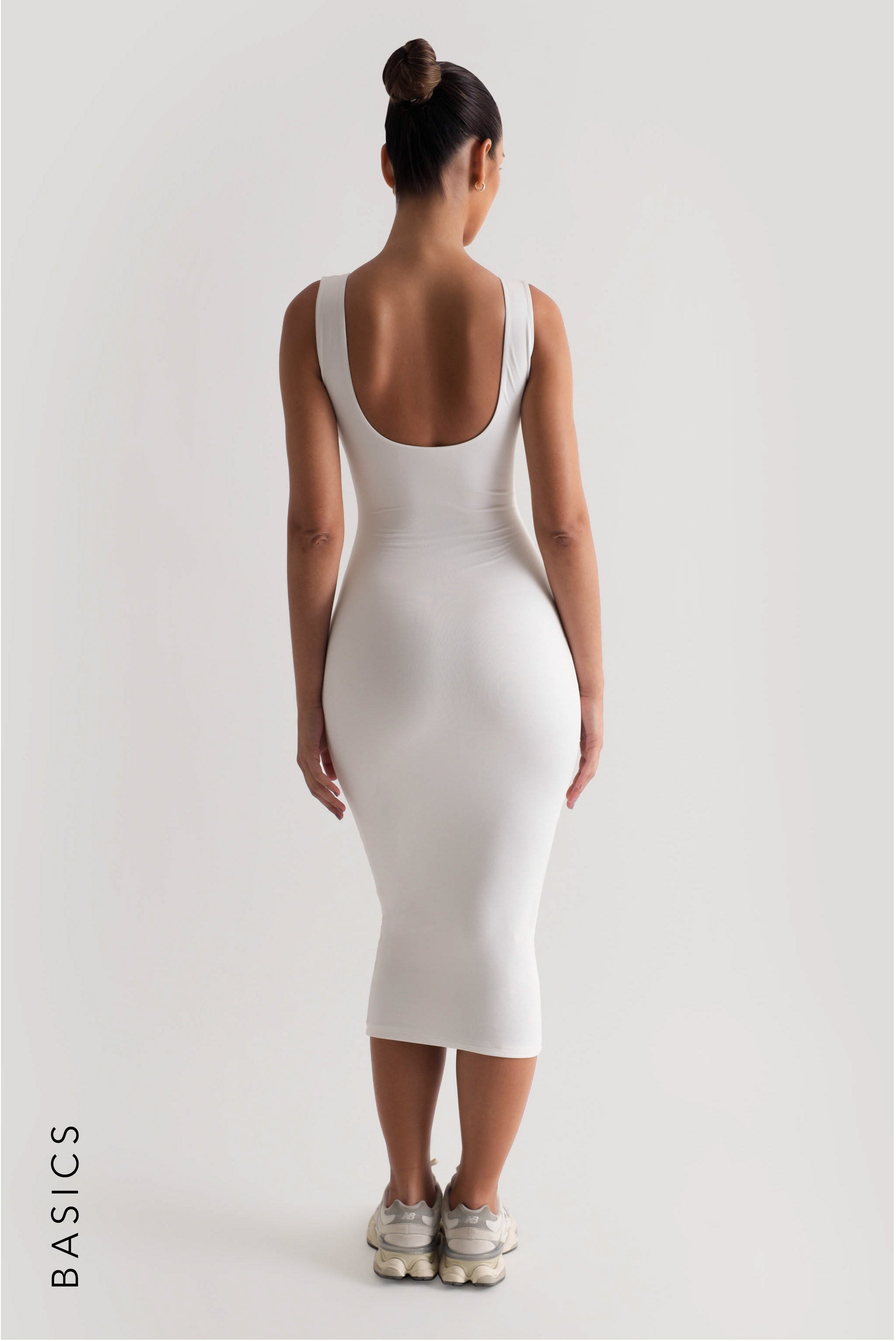 White Neck Midi Dress