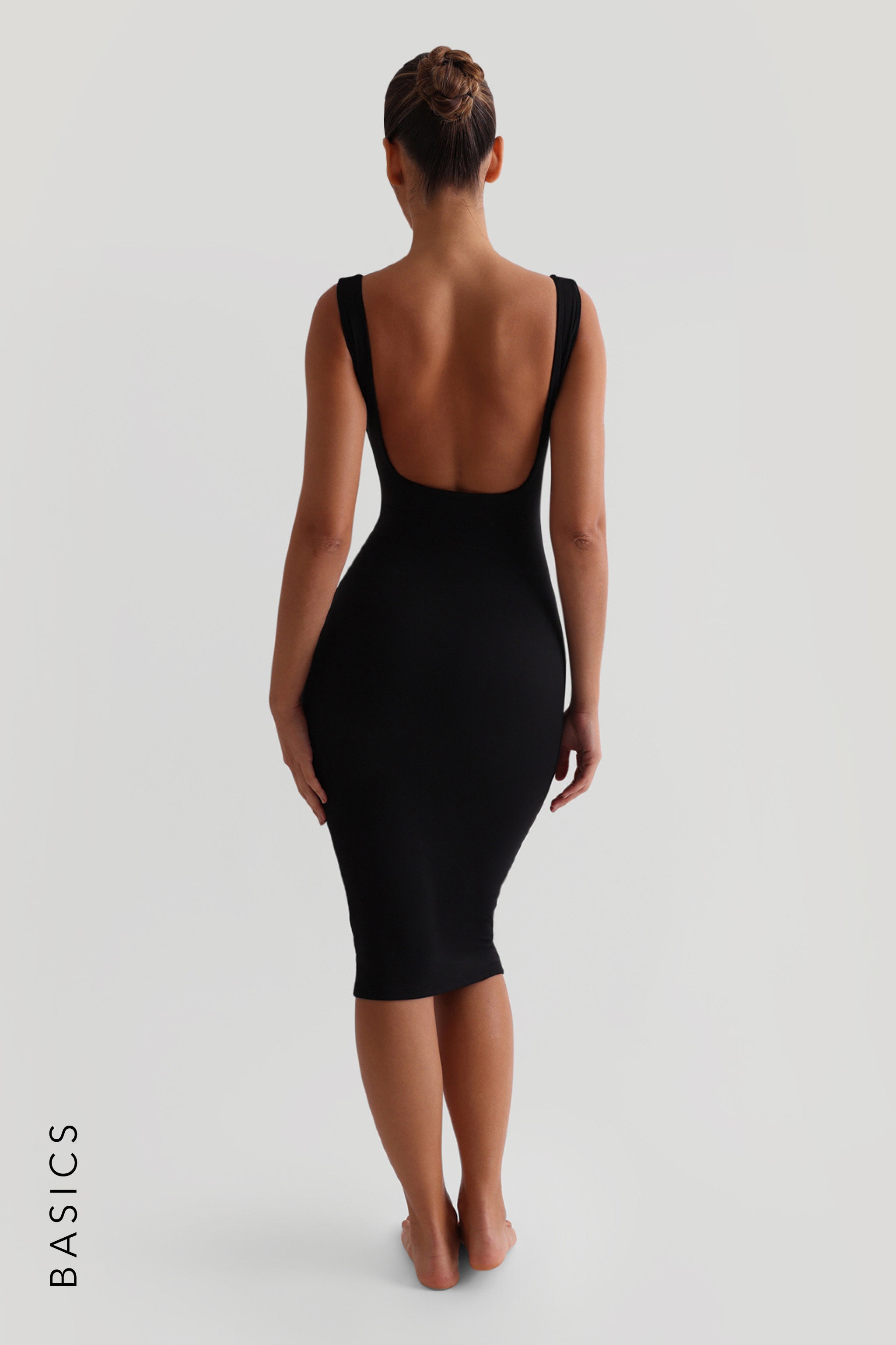 Black Low Back Midi Dress