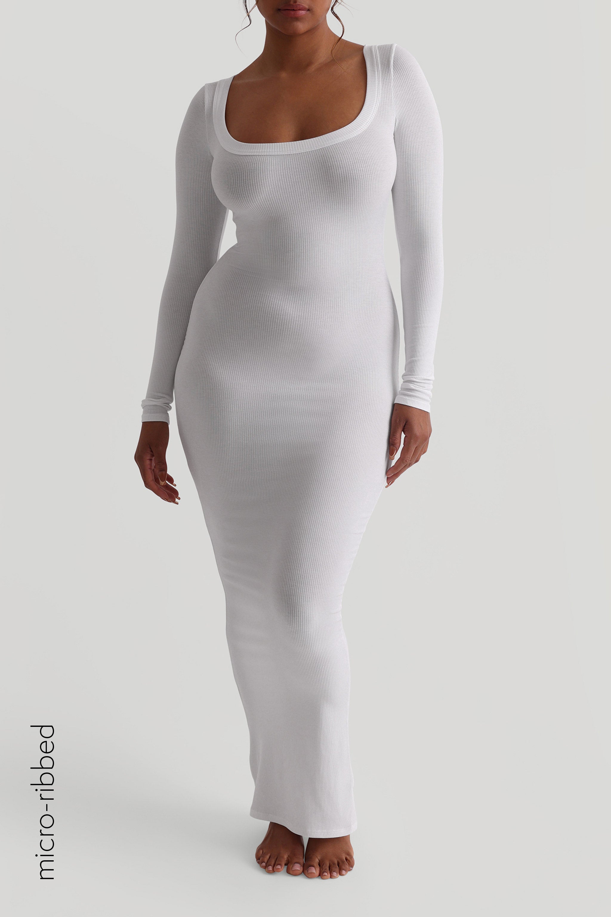 White Micro-Ribbed Maxi Dress