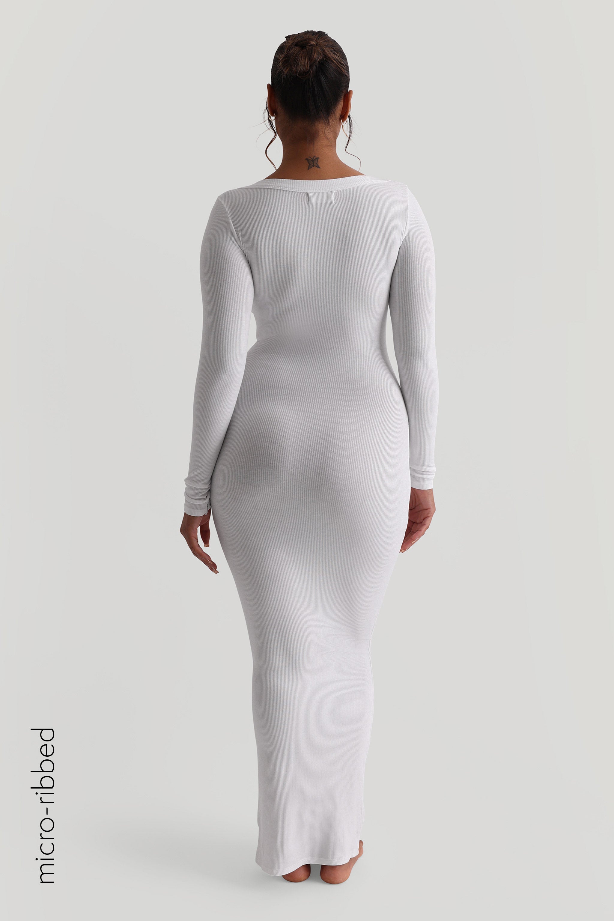 White Micro-Ribbed Maxi Dress