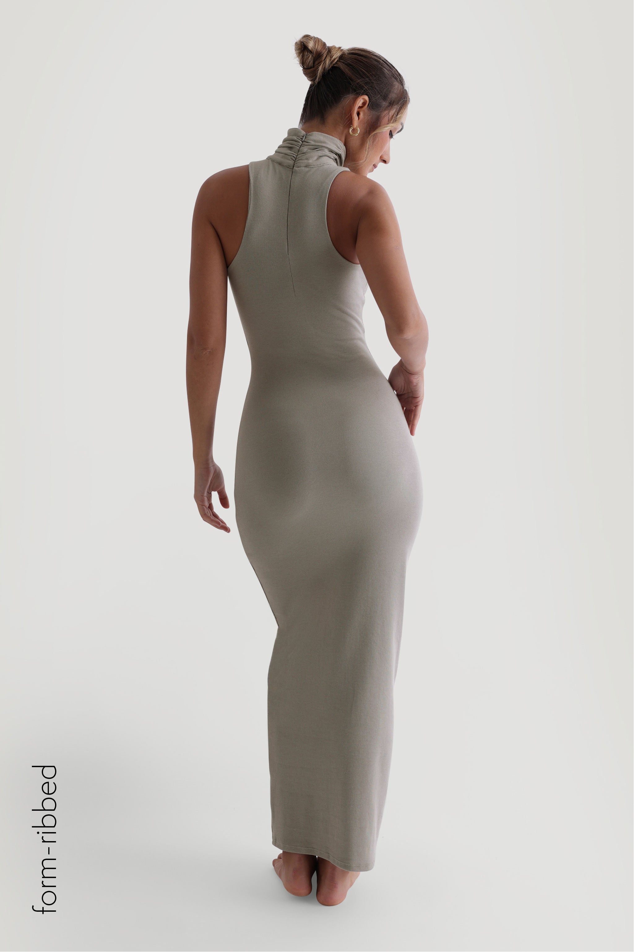 Sage Turtleneck  Form Ribbed  Maxi Dress