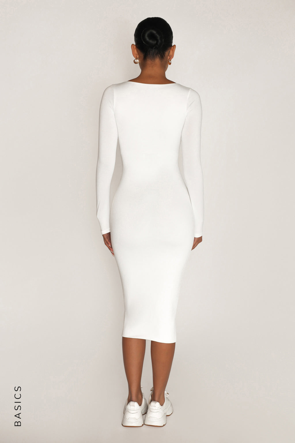 White Round Neck Midi Dress