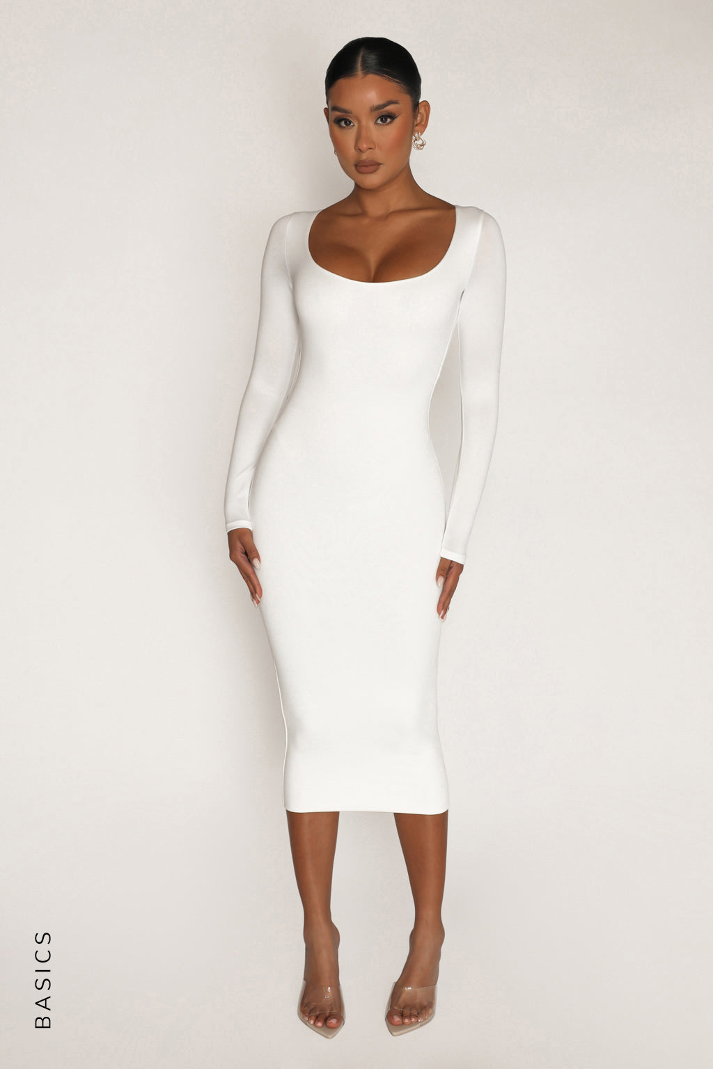 White Round Neck Midi Dress