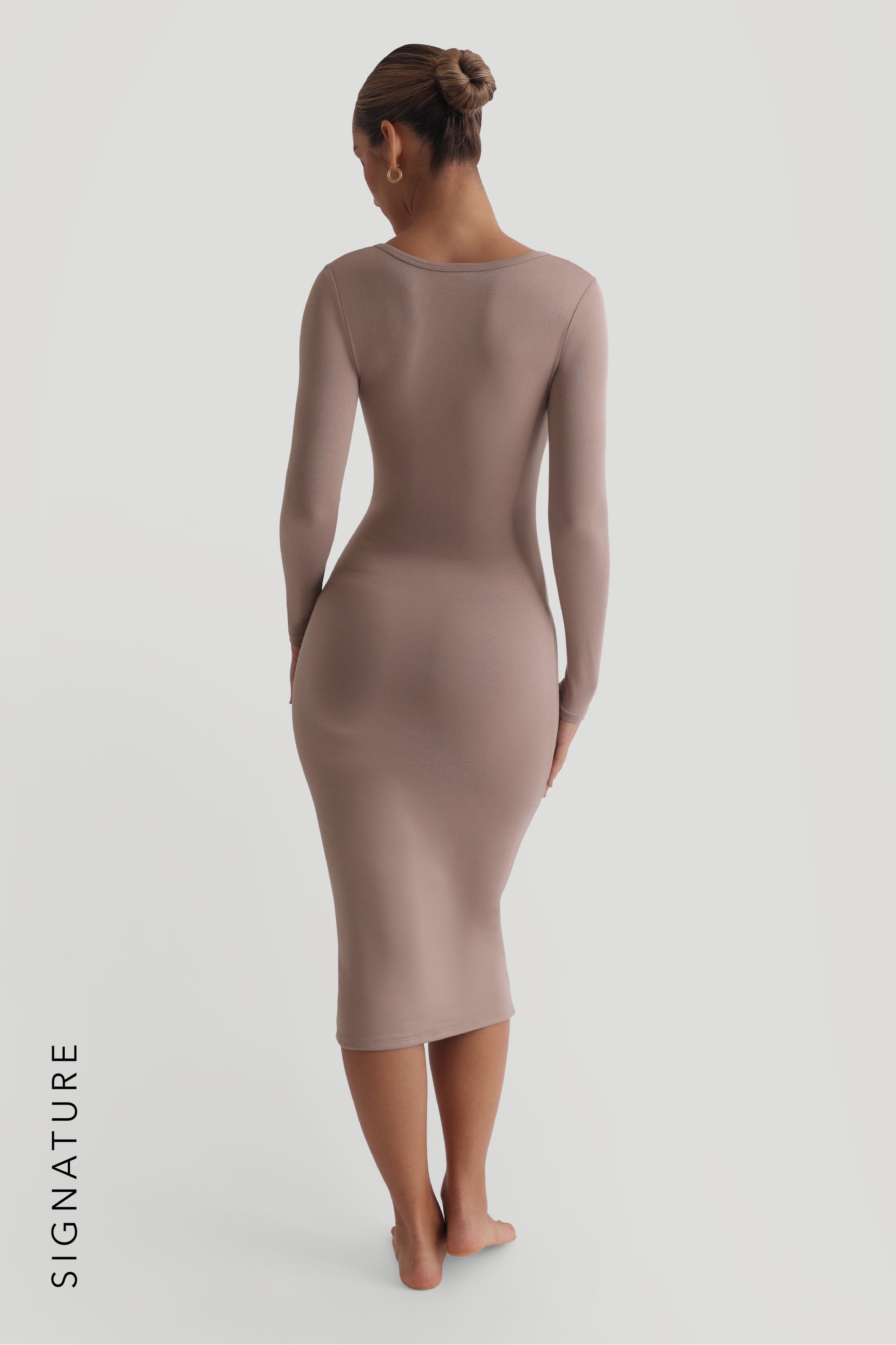 Warm Mocha V-Shape Midi Dress