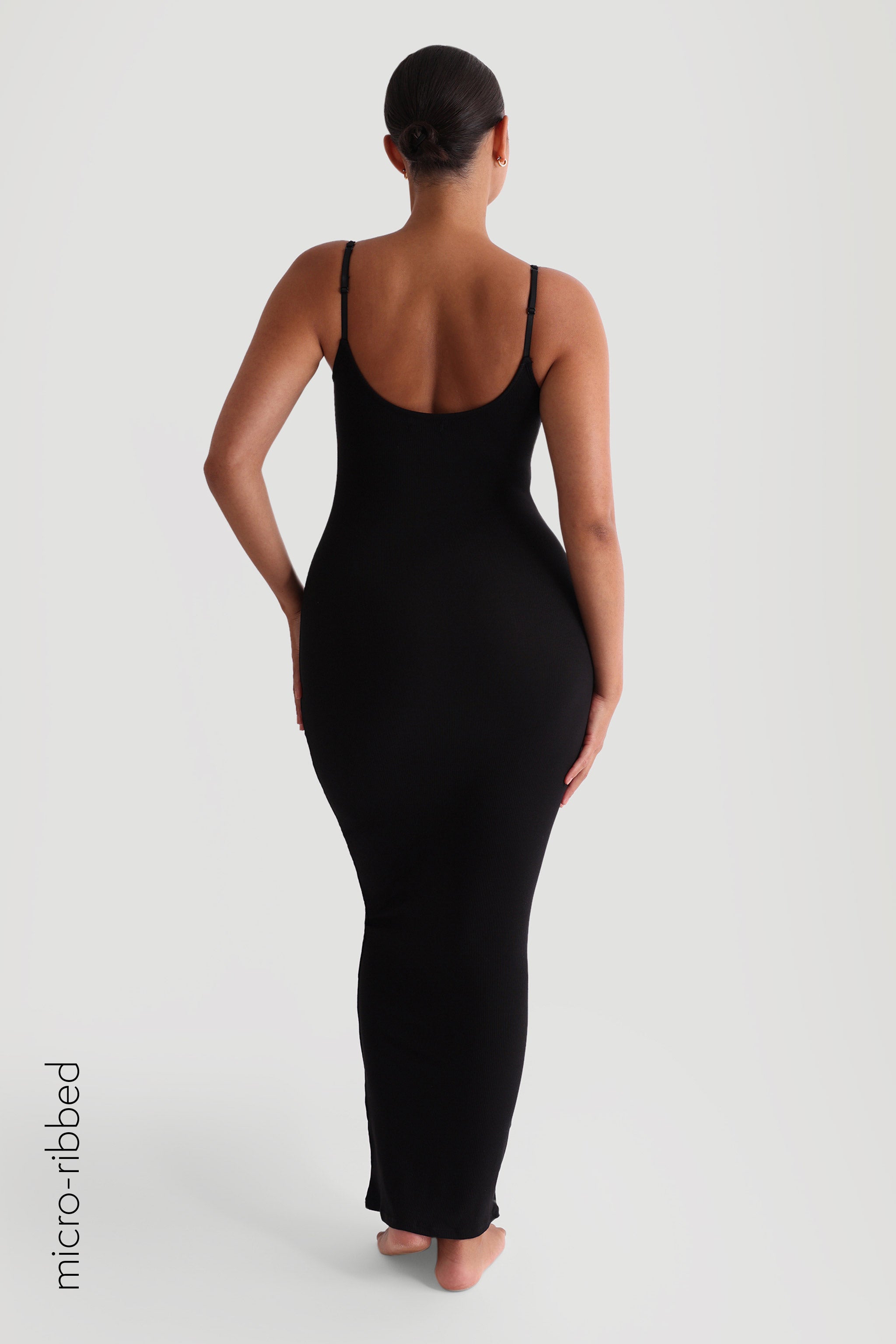 Black Slip-On Micro-Ribbed Maxi Dress