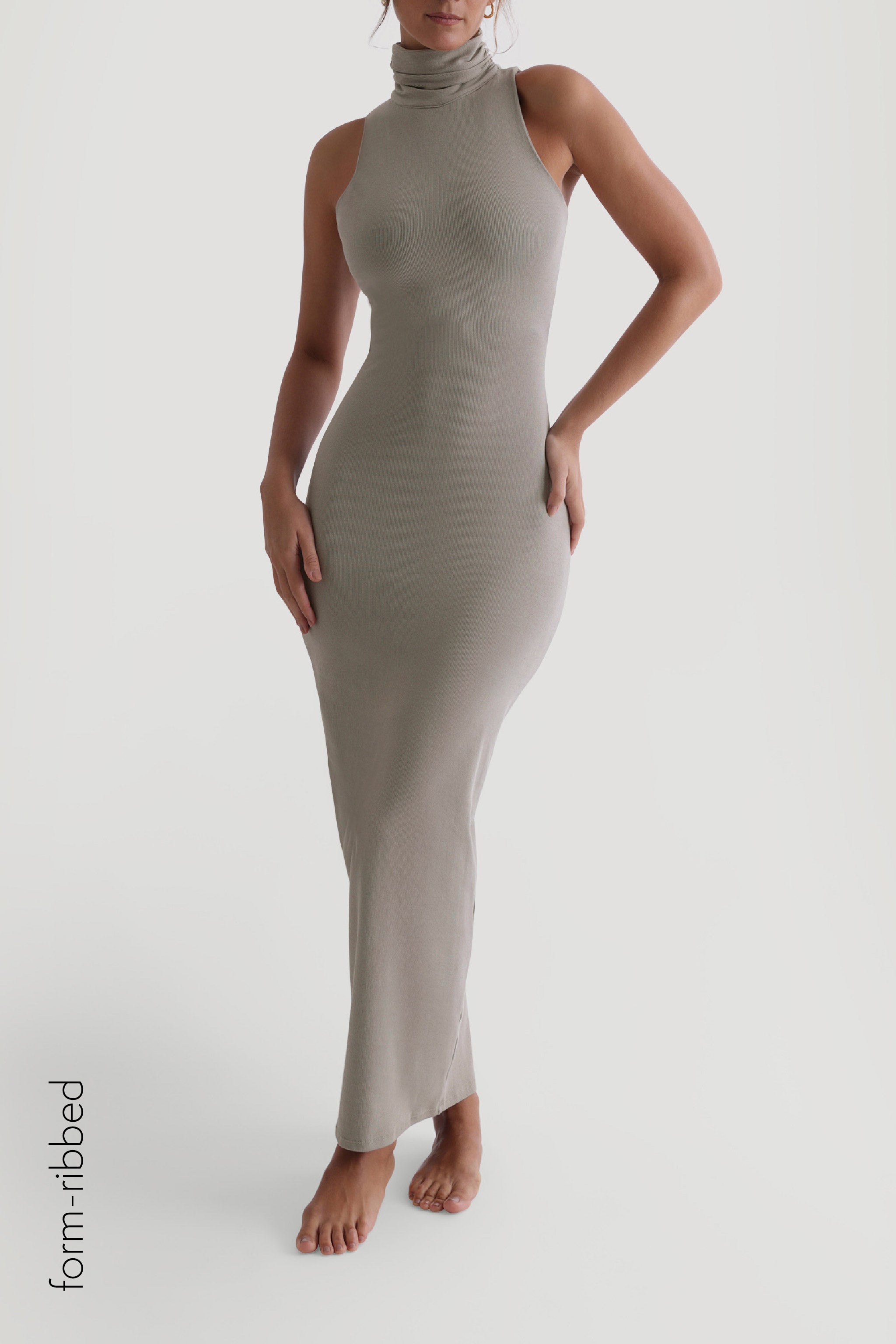 Sage Turtleneck  Form Ribbed  Maxi Dress